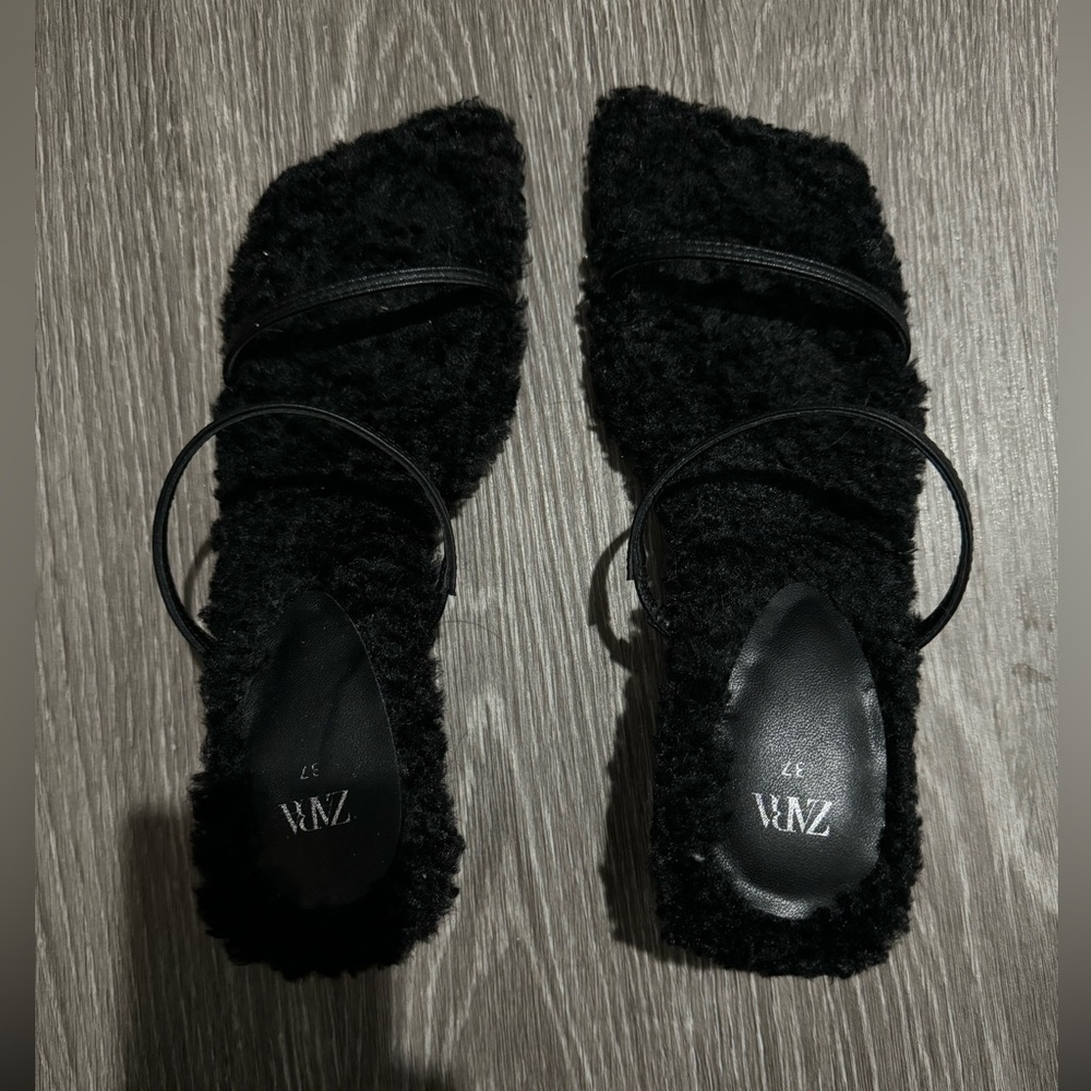 Zara Faux Fur Wedge Sandals